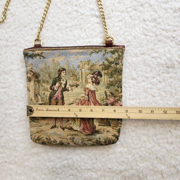 Vintage Tapestry Crossbody Shoulder Handbag Purse Romantic Victorian Gold Chain - Picture 2 of 7